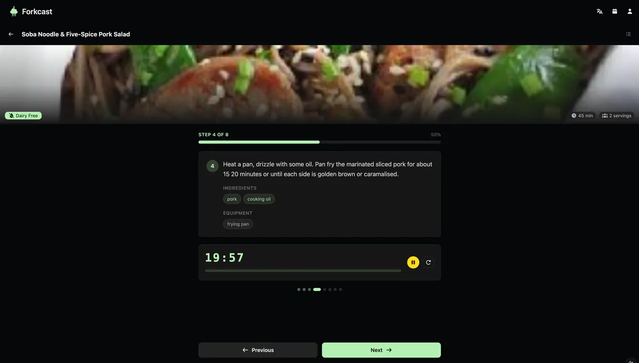 Guided step-by-step cooking view