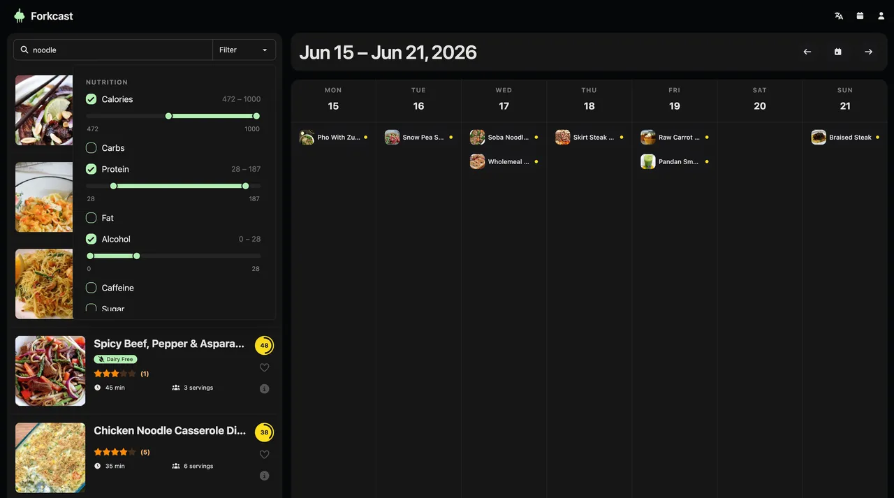 Recipe discovery with filters